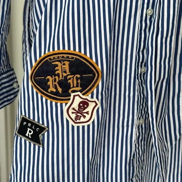 Polo by Ralph Lauren Striped Asymmetrical Shirt Dress with pockets and Patches - Picture 14 of 15